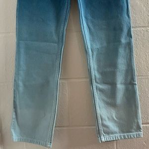 High-rise and straight fit fading blue jeans, size 38
